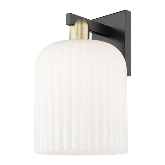 Innovations Bridal Veil 8in 1-Light Wall Sconce | Industrial Black Antique Brass and Gloss White Ribbed Glass | Bathroom | Model 716-1W-BAB-G559-8GWH