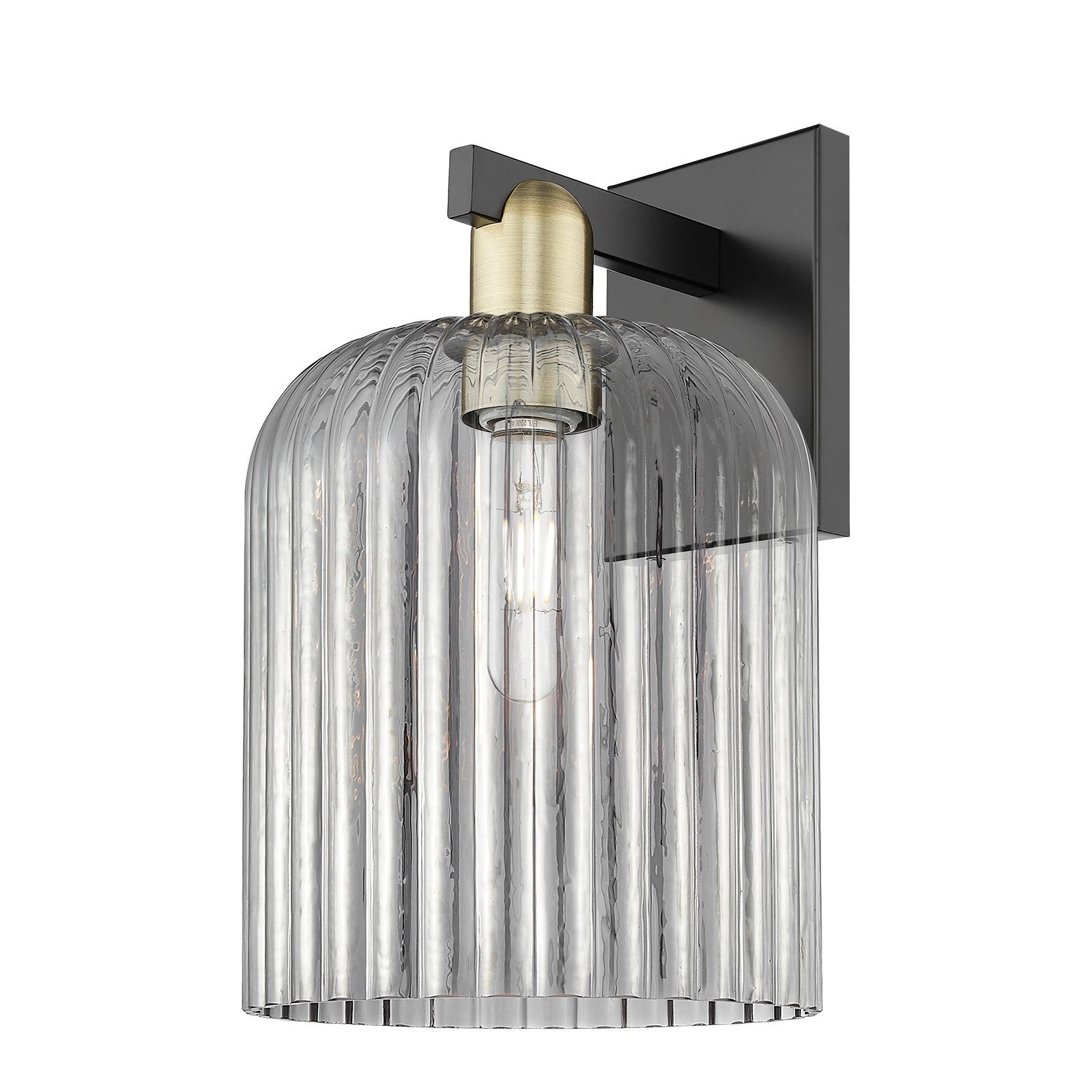 Innovations Bridal Veil 8in 1-Light Wall Sconce | Industrial Black Antique Brass and Light Smoke Ribbed Glass | Bathroom & | Model 716-1W-BAB-G559-8SM
