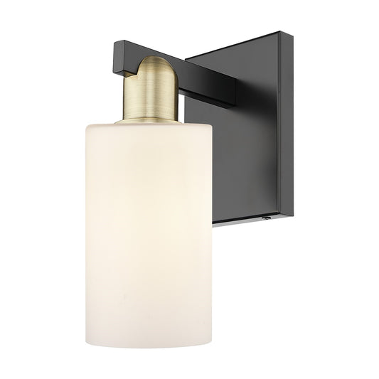 Innovations Clymer 1-Light 4in Wall Sconce | Industrial Black Antique Brass Steel and Matte White Glass | Bathroom & Hallway | Model 716-1W-BAB-G801
