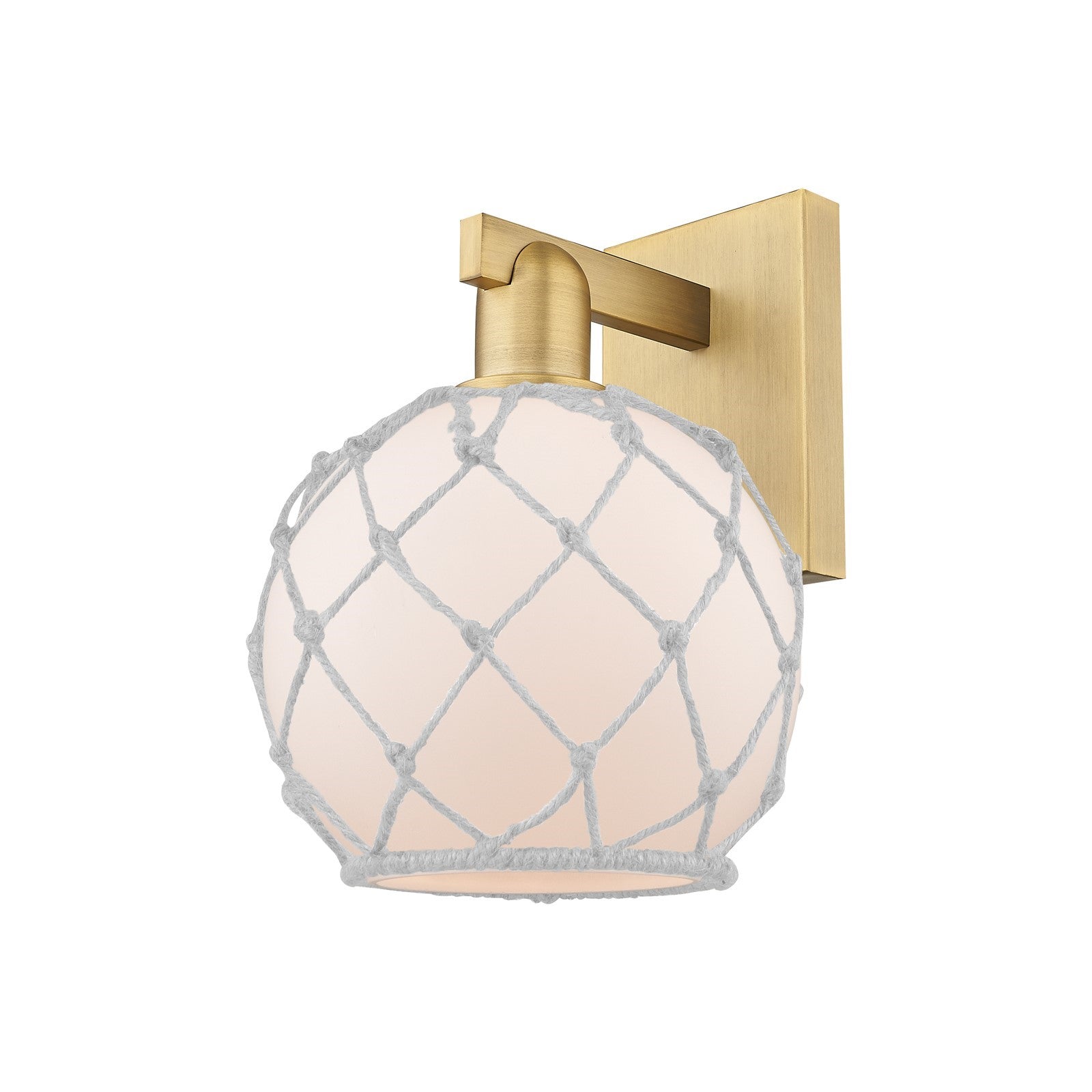 Innovations Farmhouse Rope 8in 1-Light Wall Sconce | Industrial Brushed Brass Steel and White Frosted Glass Rope Shade | Model 716-1W-BB-G121-8RW