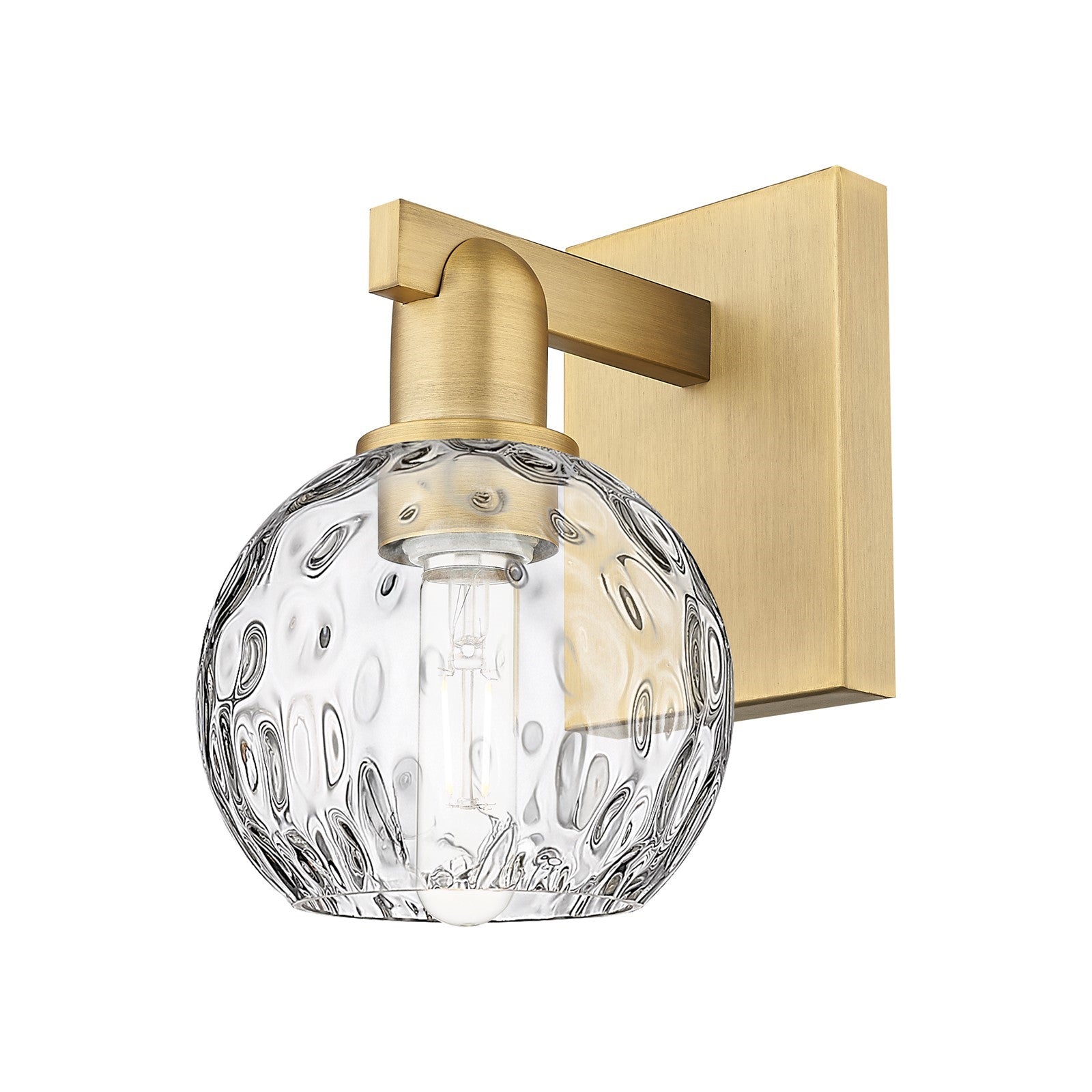 Innovations Athens Water Glass 6in 1-Light Wall Sconce | Industrial Brushed Brass Steel and Clear Glass | Bathroom & Hallway | Model 716-1W-BB-G1215-6