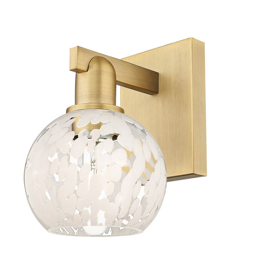 Innovations Lighting Arcadia 6in 1-Light Wall Sconce | Industrial Brushed Brass and White Mouchette Glass | Hallway & Bathroom | Model 716-1W-BB-G1216-6WM
