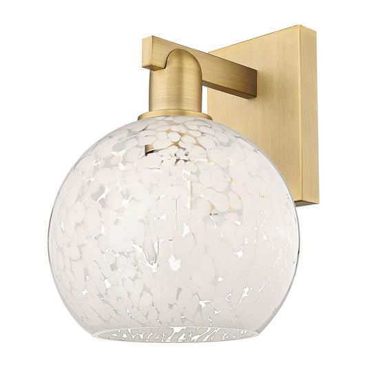Innovations White Mouchette 8in 1-Light Wall Sconce | Industrial Brushed Brass and White Glass | Entryway & Hallway Accent | 8 | Model 716-1W-BB-G1216-8WM