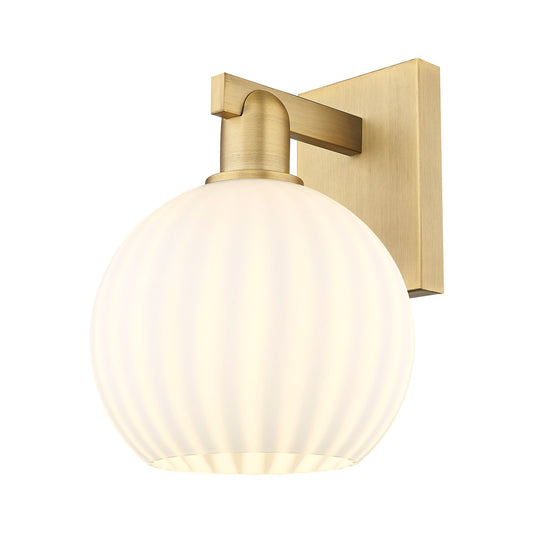 Innovations Lighting Arcadia 8in 1-Light Wall Sconce | Industrial Brushed Brass and White Venetian Glass | Bathroom & Hallway | Model 716-1W-BB-G1217-8WV