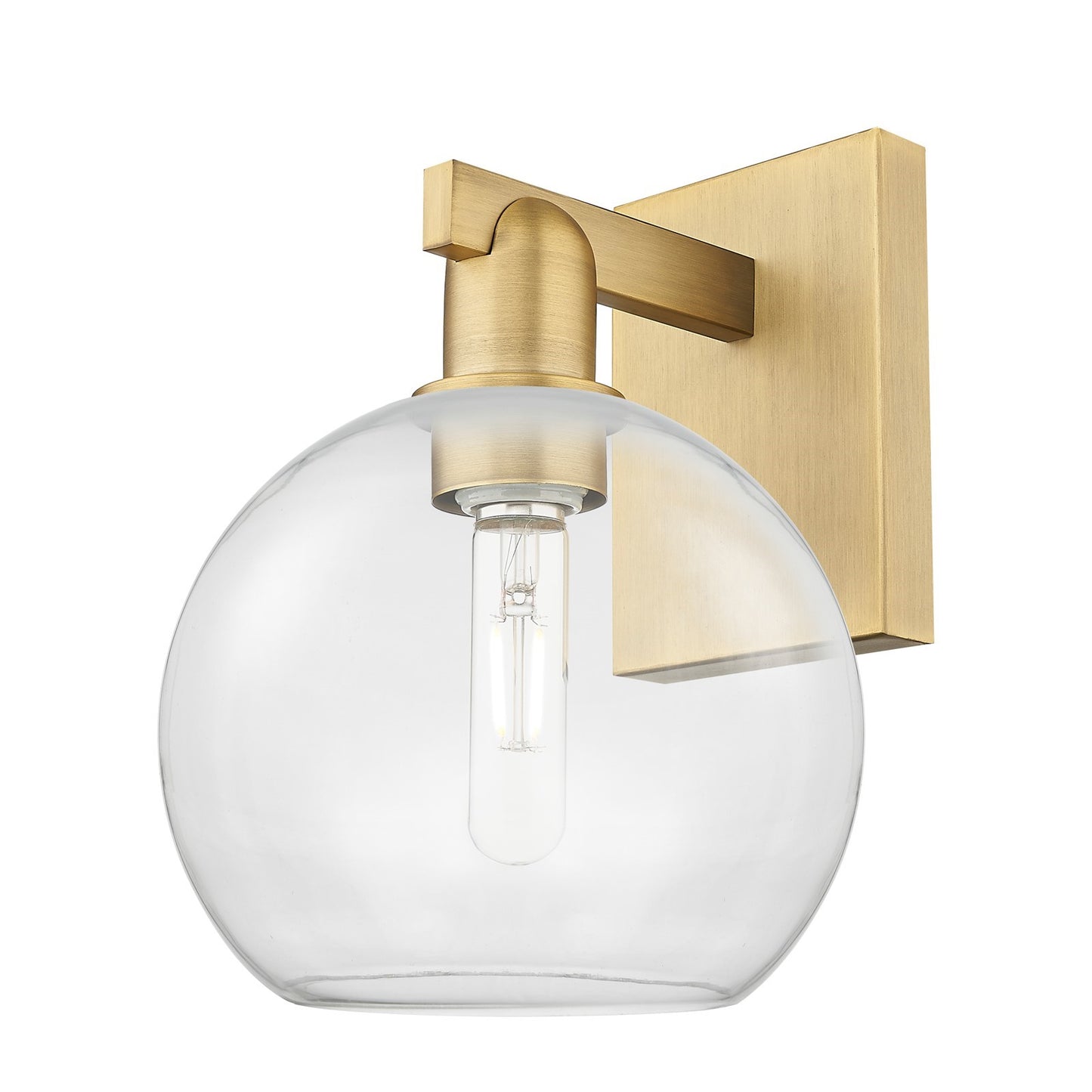 Innovations Athens 8in 1-Light Wall Sconce | Industrial Brushed Brass and Clear Glass | Living Room & Hallway Accent | 8 x 8.5 x | Model 716-1W-BB-G122-8