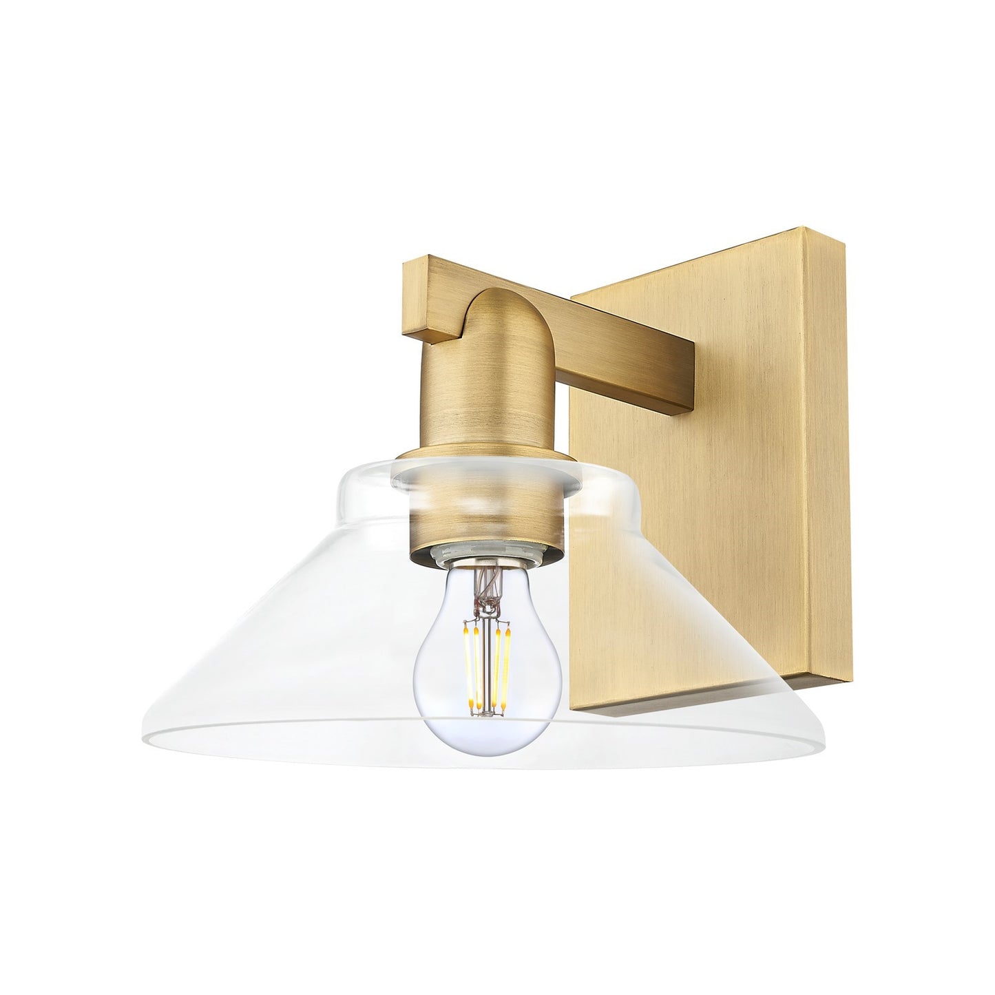 Innovations Orwell 1-Light Wall Sconce | Industrial Brushed Brass Steel and Clear Glass | Bathroom & Hallway Accent | 8.38 x 8.75 x | Model 716-1W-BB-G132