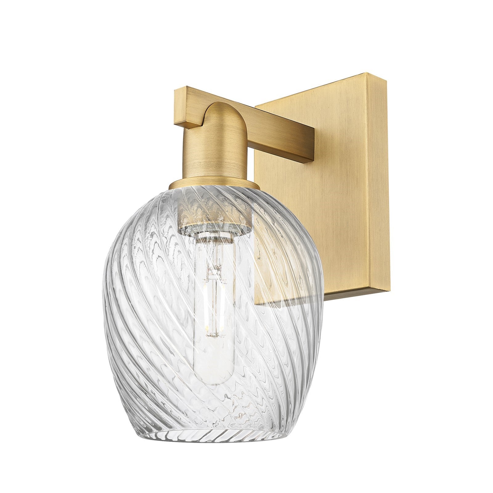 Innovations Salina 1-Light Wall Sconce | Industrial Brushed Brass and Clear Spiral Fluted Glass | Hallway & Bathroom Accent | 5.75 | Model 716-1W-BB-G292