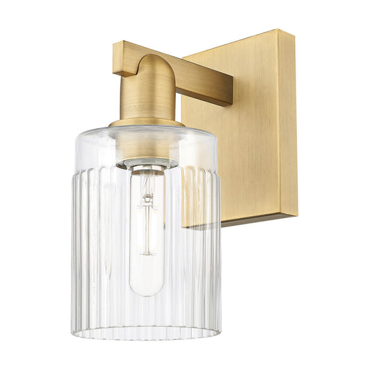 Innovations Hadley 1-Light 4.5in Wall Sconce | Industrial Brushed Brass and Clear Ribbed Glass | Hallway & Bathroom Accent Light | Model 716-1W-BB-G342