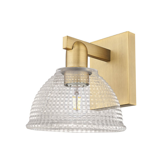 Innovations Arietta 1-Light 8in Wall Sconce | Industrial Brushed Brass and Clear Glass | Bathroom & Hallway Accent | 8 x 8.25 x 9 | Model 716-1W-BB-G422
