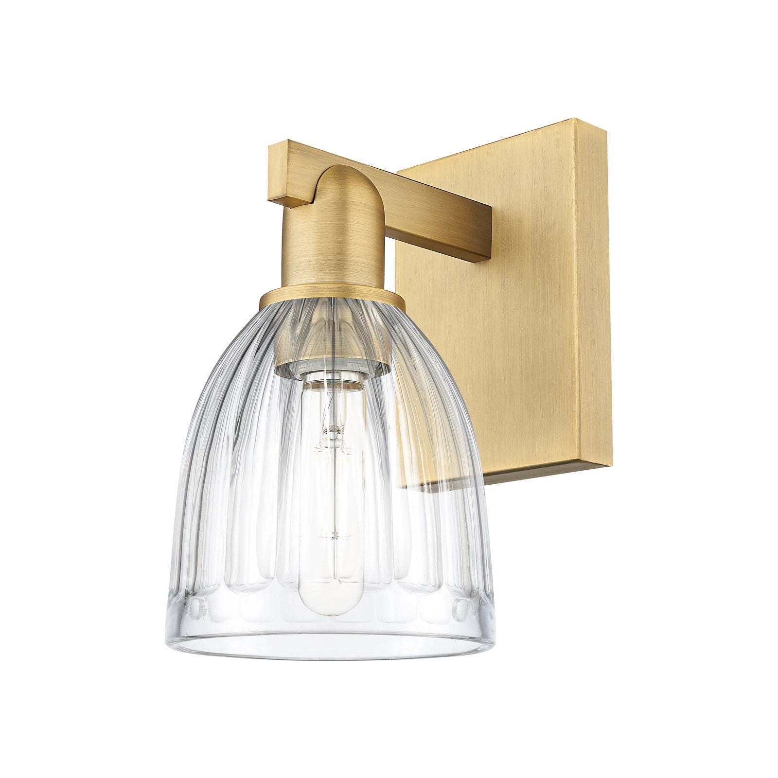 Innovations Brookfield 6in 1-Light Wall Sconce | Industrial Brushed Brass Steel and Clear Ribbed Glass | Entryway & Hallway Accent | Model 716-1W-BB-G442
