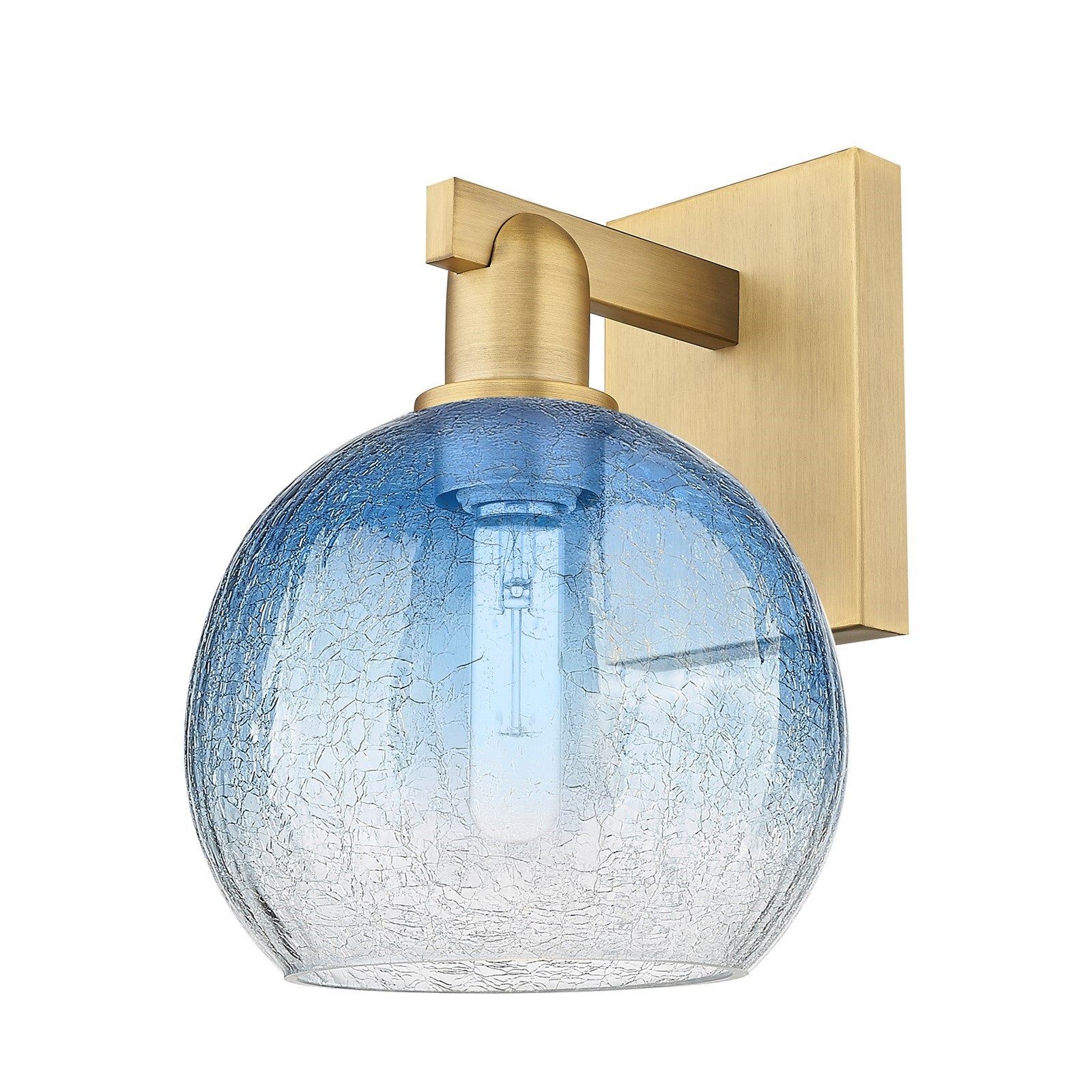 Innovations Brookhaven Globe 8in 1-Light Wall Sconce | Industrial Brushed Brass and Sapphire Blue Glass | Bathroom & Hallway | Model 716-1W-BB-G483-8SB