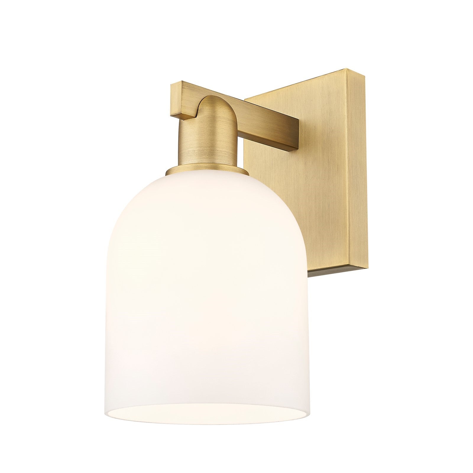 Innovations Bella 6in 1-Light Wall Sconce | Industrial Brushed Brass and White Glass | Bathroom & Hallway Accent | 5.5 x 11.25 | Model 716-1W-BB-G558-6GWH