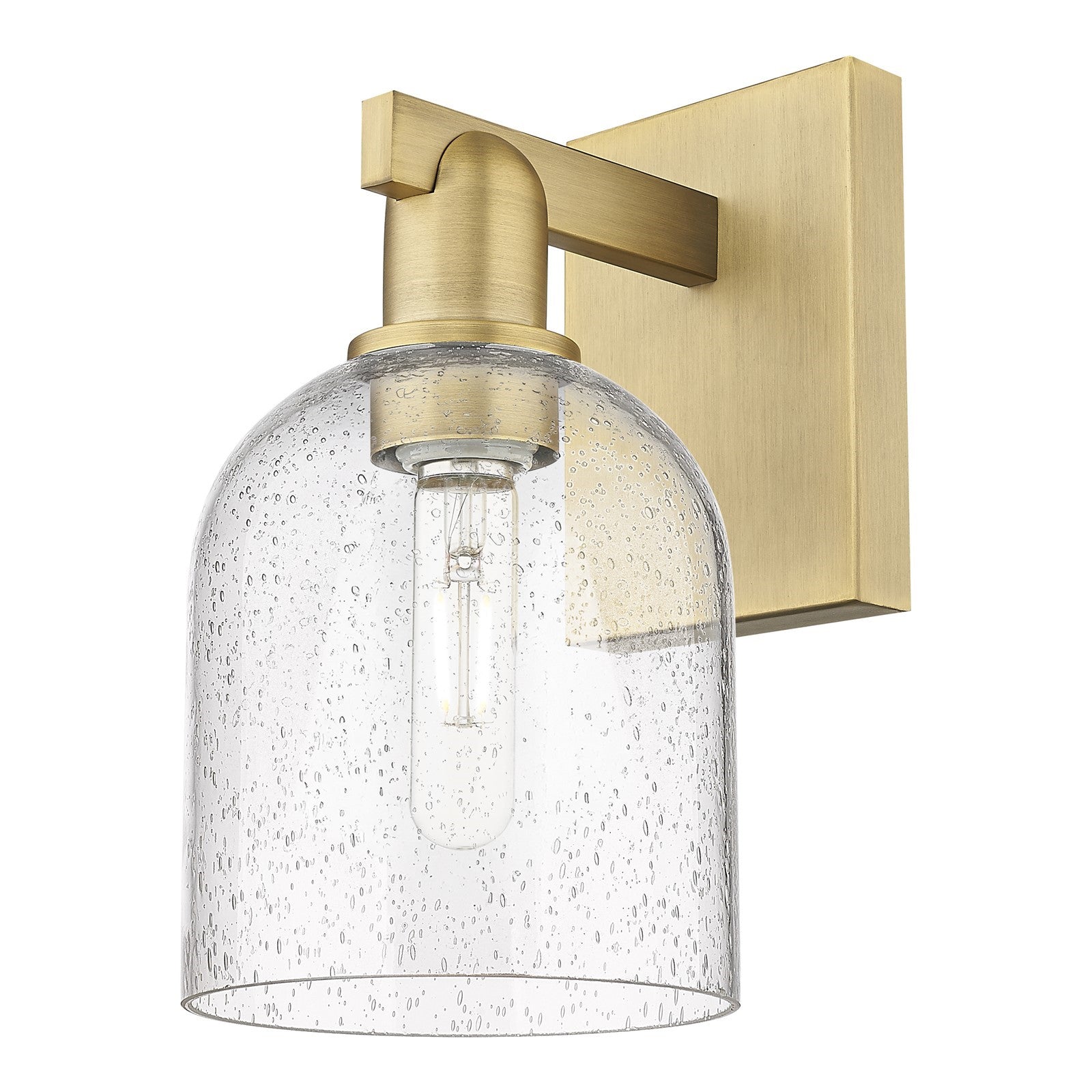 Innovations Bella 1-Light Wall Sconce | Industrial Brushed Brass and Seedy Glass | Hallway & Bathroom Accent | 5.5 x 11.25 in | Model 716-1W-BB-G558-6SDY
