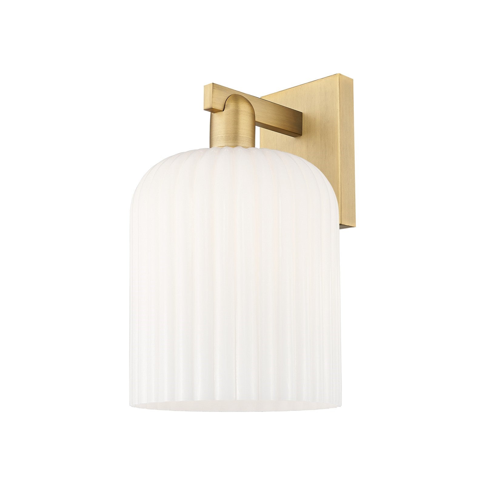 Innovations Bridal Veil 8in 1-Light Wall Sconce | Industrial Brushed Brass Steel and Gloss White Ribbed Glass | Bathroom & | Model 716-1W-BB-G559-8GWH