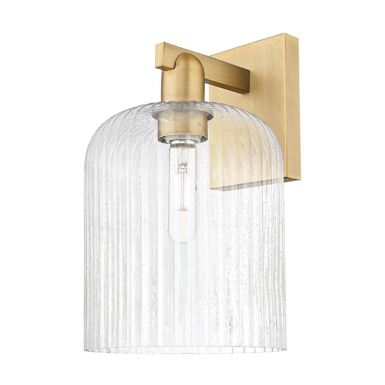 Innovations Bridal Veil 8in 1-Light Wall Sconce | Industrial Brushed Brass and Seedy Ribbed Glass | Bathroom & Hallway Accent | Model 716-1W-BB-G559-8SDY