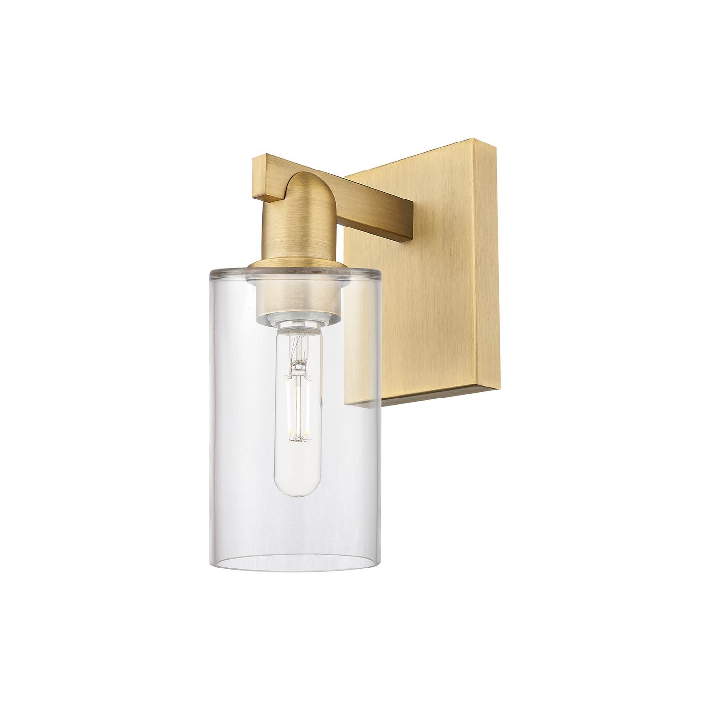Innovations Clymer 1-Light Wall Sconce | Industrial Brushed Brass Steel and Clear Glass | Bathroom & Hallway Accent | 3.88 x 6.44 x | Model 716-1W-BB-G802