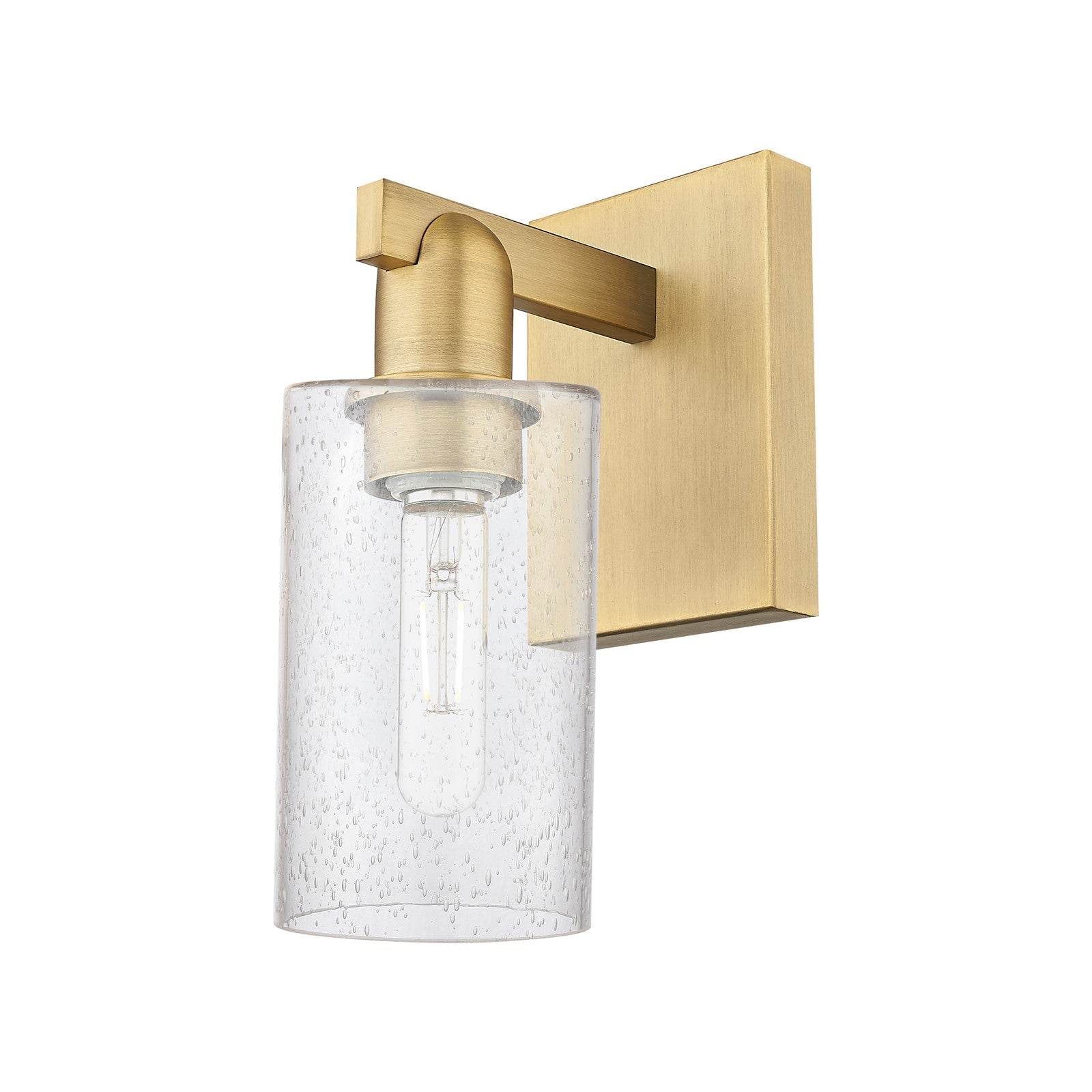 Innovations Clymer 1-Light Wall Sconce | Industrial Brushed Brass Steel and Seedy Glass | Bathroom & Hallway Accent | 3.88 x 10.62 | Model 716-1W-BB-G804