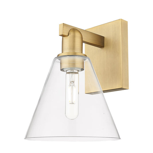 Innovations Berkshire Glass 8in 1-Light Wall Sconce | Industrial Brushed Brass Steel and Clear Glass | Entryway & Hallway Accent | Model 716-1W-BB-GBC-82