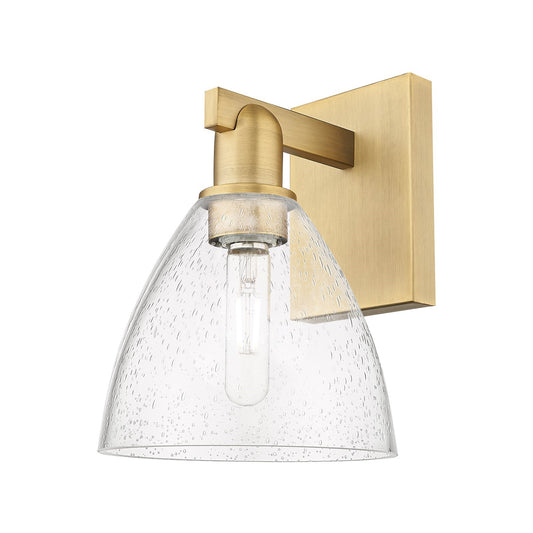 Innovations Bristol 7.5in 1-Light Wall Sconce | Industrial Brushed Brass Steel and Seedy Glass | Hallway & Bathroom Accent | 7.5 | Model 716-1W-BB-GBD-754