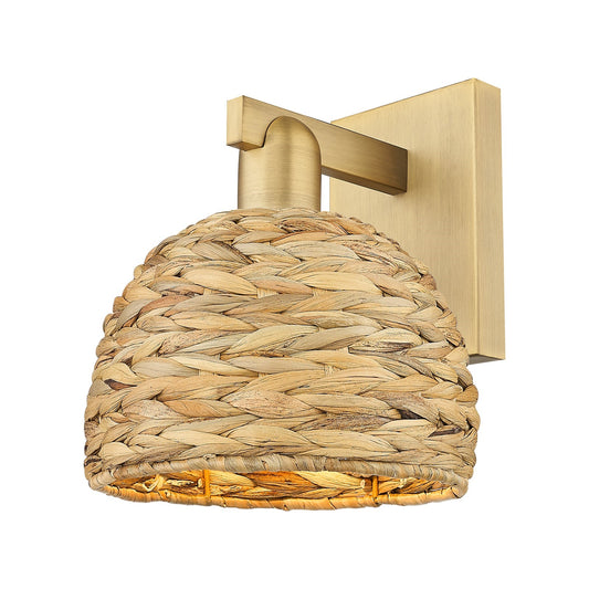 Innovations Woven Rattan 8in 1-Light Wall Sconce | Industrial Brushed Brass and Natural Fiber Dome Shade | Kitchen & Hallway | Model 716-1W-BB-RBD-8-NAT