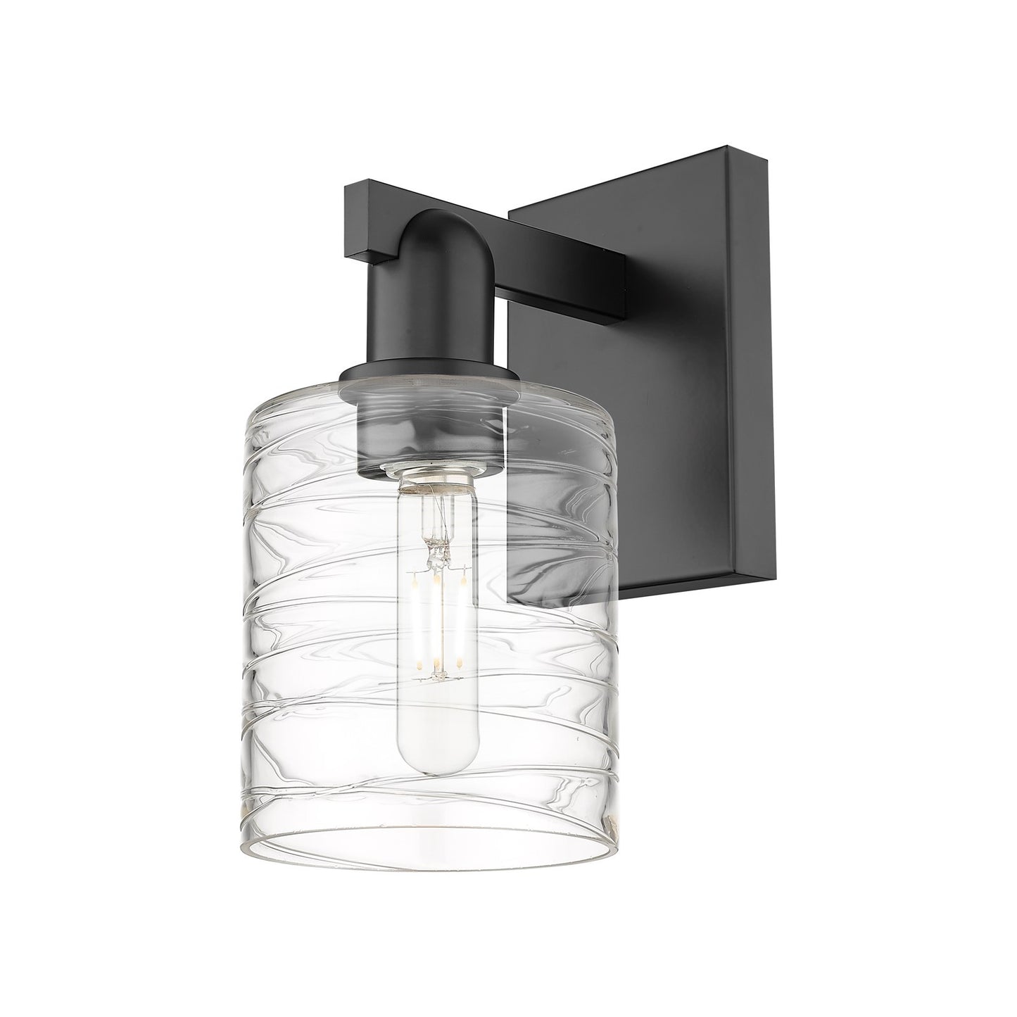 Innovations Cobbleskill 5in 1-Light Wall Sconce | Industrial Matte Black Steel and Deco Swirl Glass | Bathroom & Hallway Accent | Model 716-1W-BK-G1113