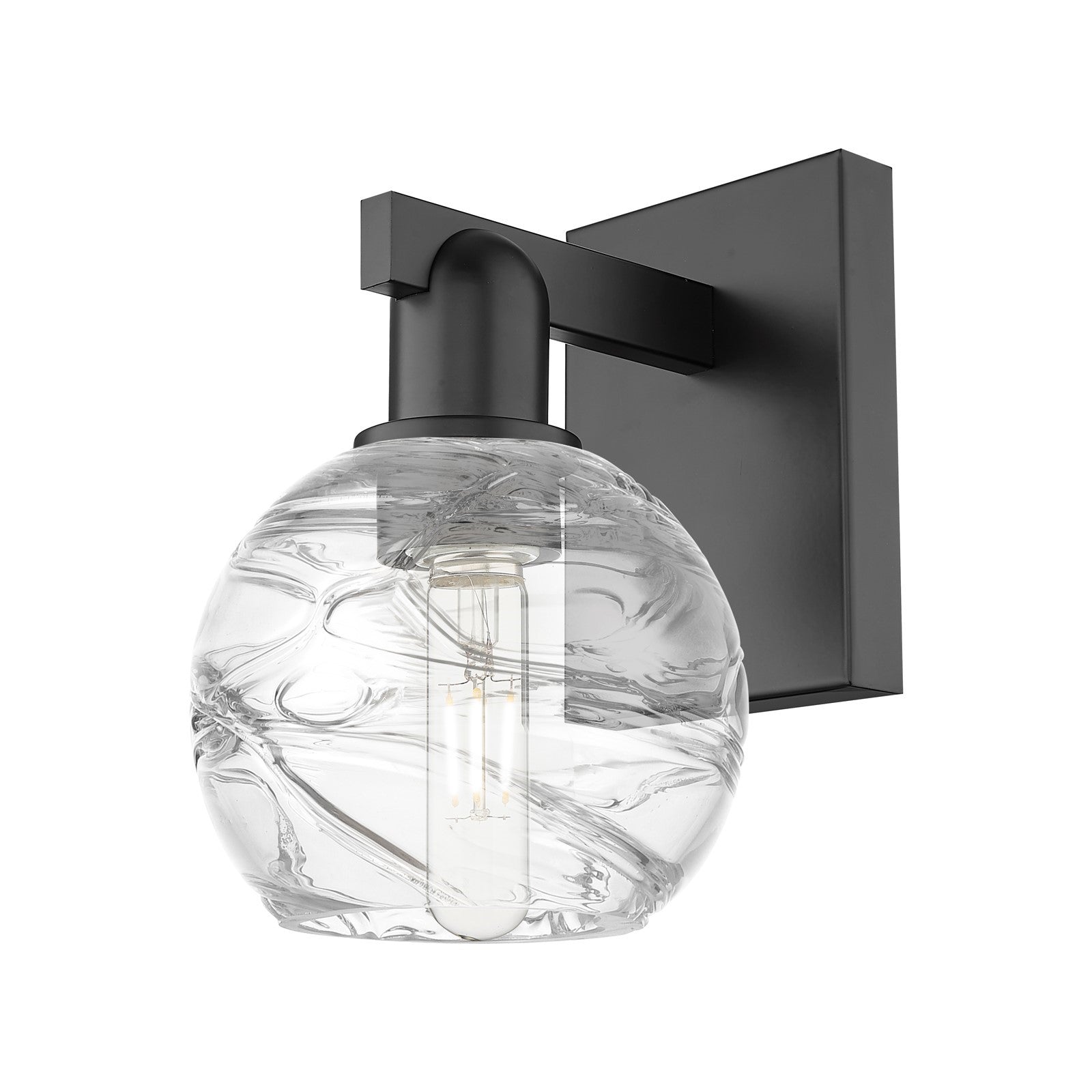 Innovations Athens Deco Swirl 6in 1-Light Wall Sconce | Industrial Matte Black Steel and Clear Deco Swirl Glass | Bathroom & | Model 716-1W-BK-G1213-6CL