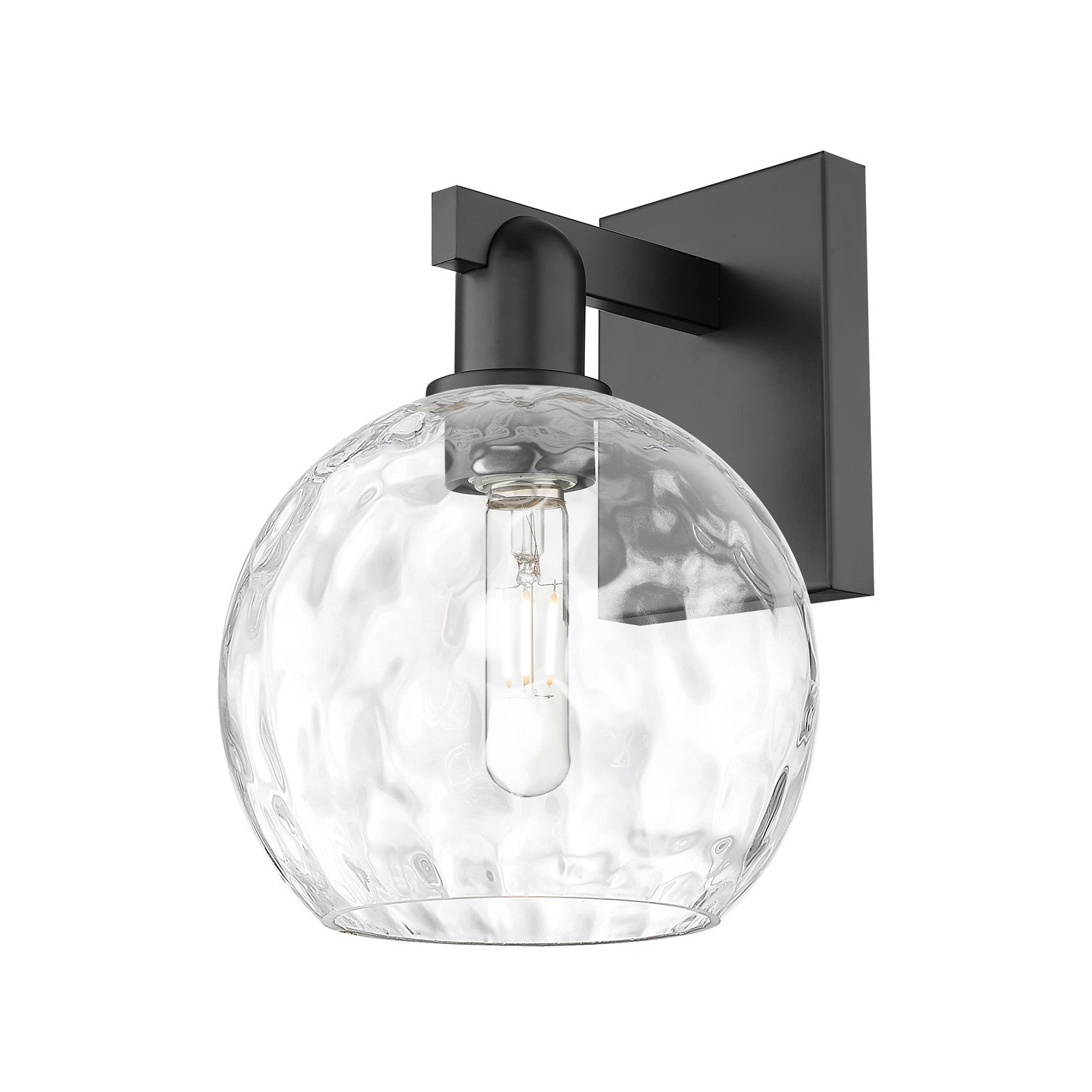 Innovations Athens Water Glass 8in 1-Light Wall Sconce | Industrial Matte Black Steel and Clear Glass | Living Room & Hallway | Model 716-1W-BK-G1215-8