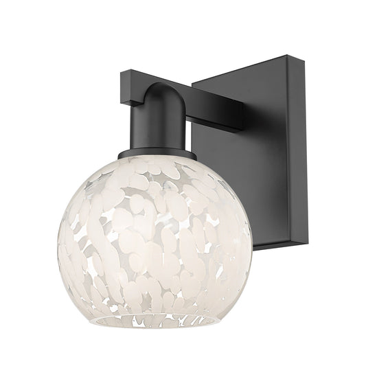 Innovations Lighting Arcadia 6in 1-Light Wall Sconce | Industrial Matte Black Steel and White Mouchette Glass | Living Room & | Model 716-1W-BK-G1216-6WM