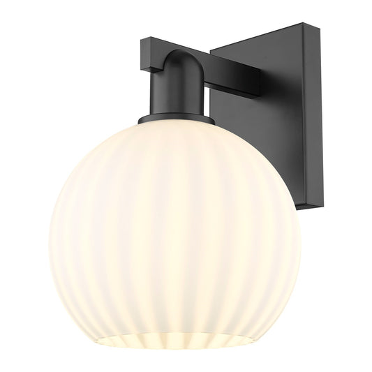 Innovations Lighting Arcadia 8in 1-Light Wall Sconce | Industrial Matte Black Steel and White Venetian Glass | Bedroom & | Model 716-1W-BK-G1217-8WV