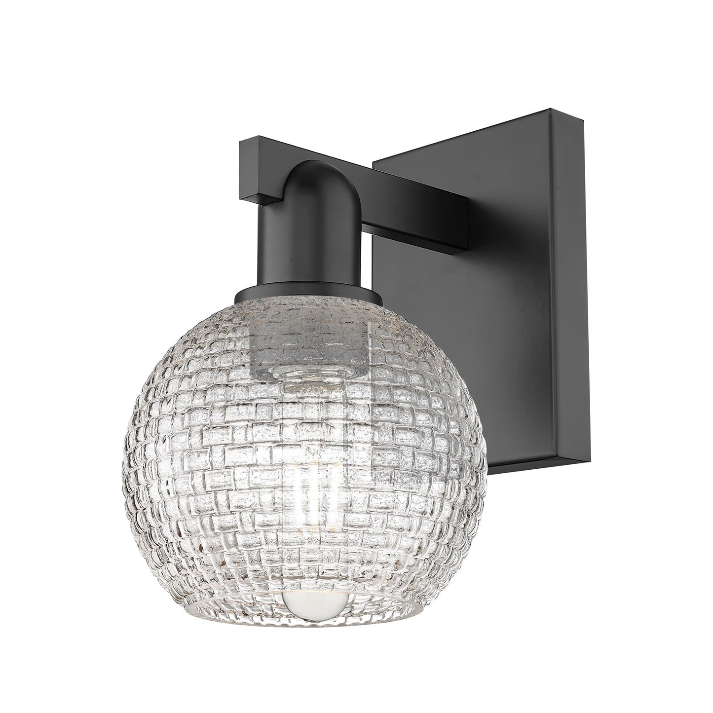 Innovations Athens 6in 1-Light Wall Sconce | Industrial Matte Black Steel and Clear Basket Weave Glass | Bathroom & Hallway | Model 716-1W-BK-G122C-6CL