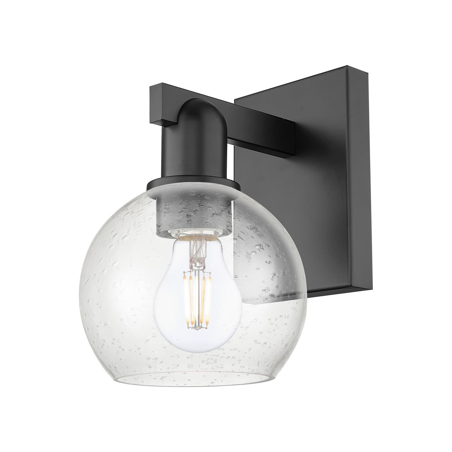 Innovations Athens 1-Light 6in Wall Sconce | Industrial Matte Black Steel and Seedy Glass | Entryway & Hallway Accent Light | Model 716-1W-BK-G124-6