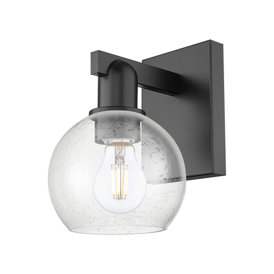 Innovations Athens 1-Light 6in Wall Sconce | Industrial Matte Black Steel and Seedy Glass | Entryway & Hallway Accent Light | Model 716-1W-BK-G124-6