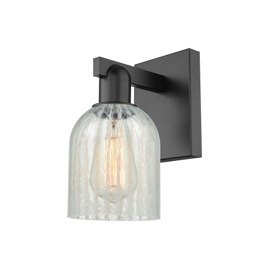Innovations Caledonia 5in 1-Light Wall Sconce | Industrial Matte Black Steel and Mouchette Glass | Bathroom & Hallway Accent | 5 x | Model 716-1W-BK-G2511