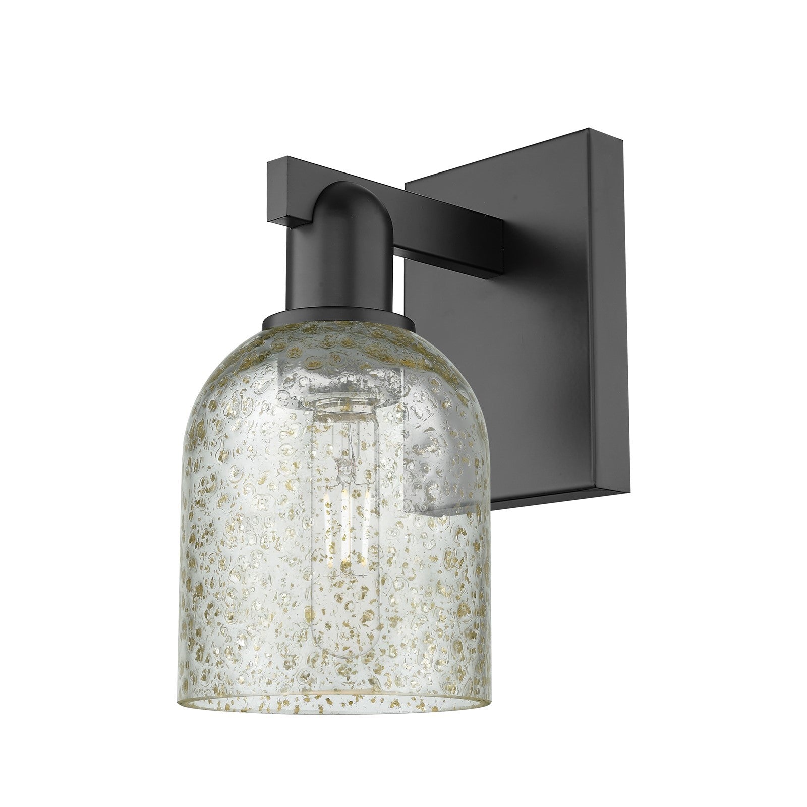 Innovations Caledonia 1-Light 5in Wall Sconce | Industrial Matte Black Steel and Mica Glass | Hallway & Bathroom Accent | 5 x 10.75 | Model 716-1W-BK-G259