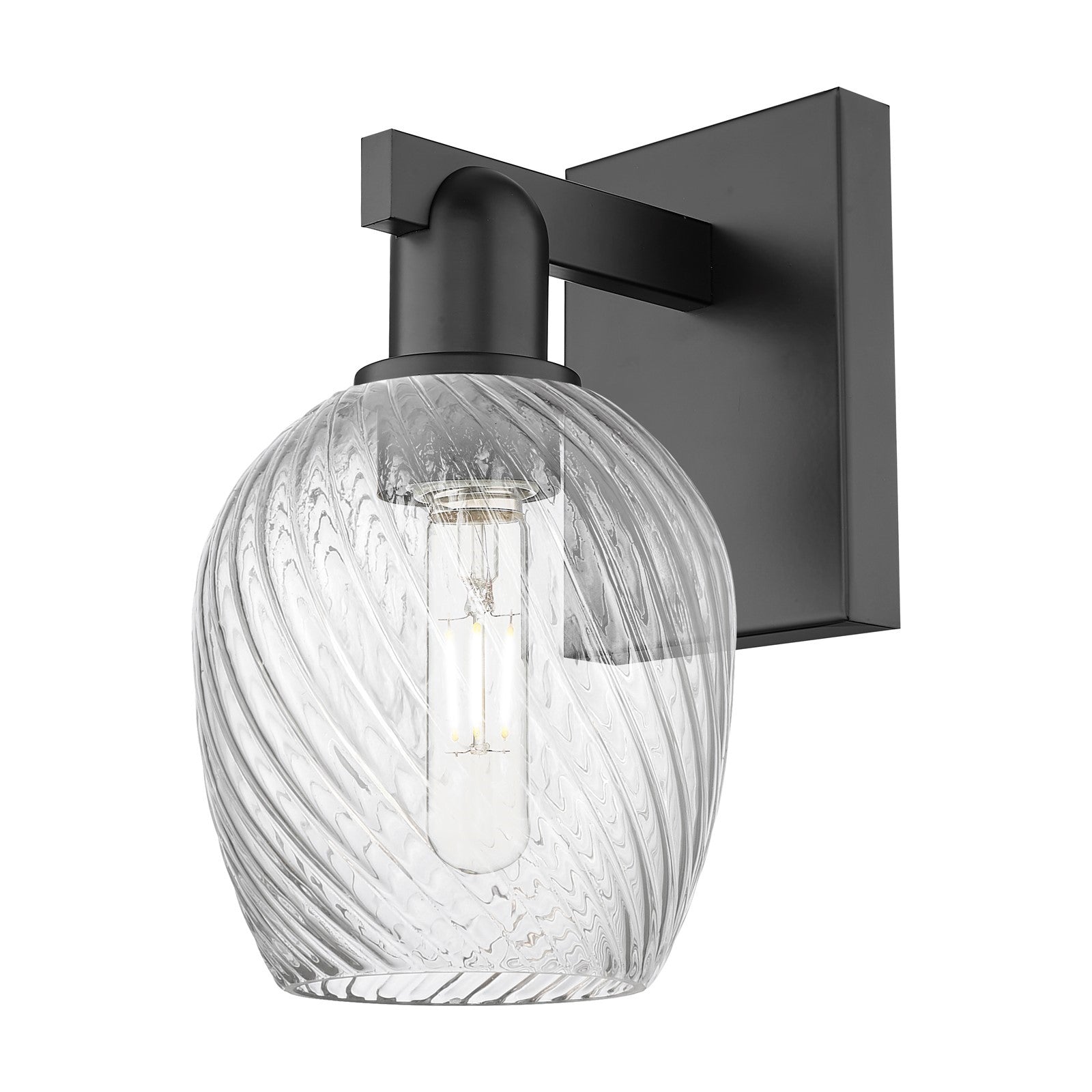 Innovations Salina 1-Light 6in Wall Sconce | Industrial Matte Black Steel and Clear Spiral Fluted Glass | Hallway & Bathroom Accent | Model 716-1W-BK-G292