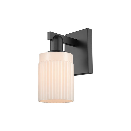 Innovations Hadley 1-Light 4.5in Wall Sconce | Industrial Matte Black Steel and Matte White Ribbed Glass | Entryway & Hallway | Model 716-1W-BK-G341
