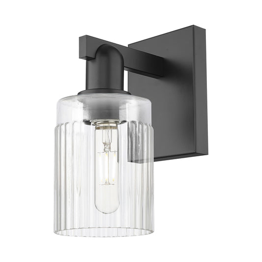 Innovations Hadley 1-Light 4.5in Wall Sconce | Industrial Matte Black Steel and Clear Ribbed Glass | Entryway & Hallway Accent | Model 716-1W-BK-G342