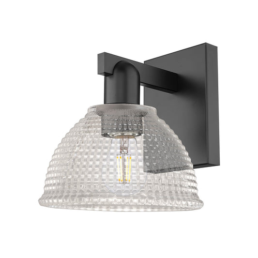Innovations Arietta 8in 1-Light Wall Sconce | Industrial Matte Black Steel and Clear Glass | Bedroom & Hallway Accent | 8 x 9 in | Model 716-1W-BK-G422