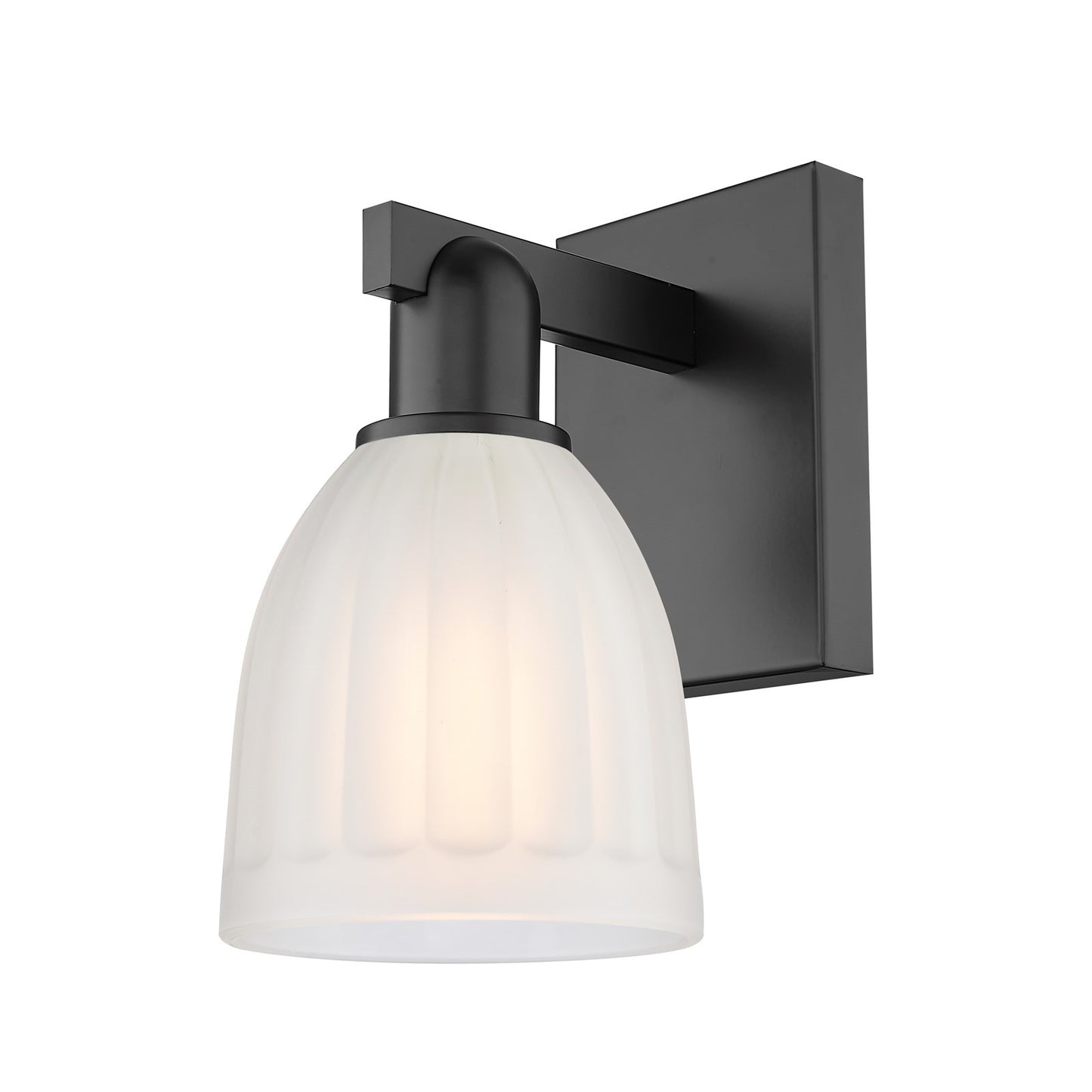 Innovations Brookfield 6in 1-Light Wall Sconce | Industrial Matte Black Steel and White Frosted Ribbed Glass | Hallway & Bathroom | Model 716-1W-BK-G441