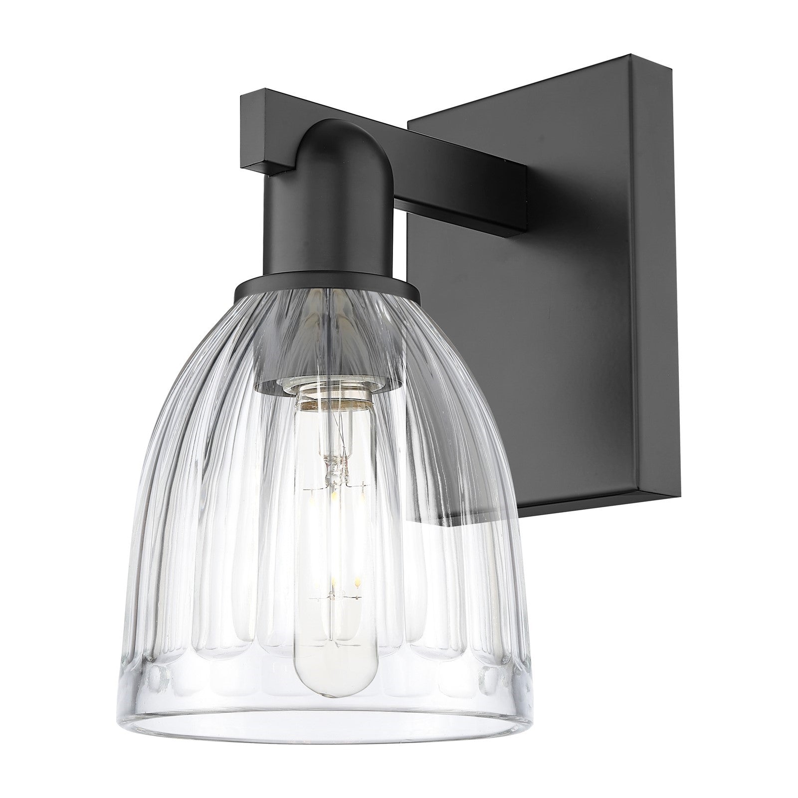 Innovations Brookfield 6in 1-Light Wall Sconce | Industrial Matte Black Steel and Clear Ribbed Glass | Hallway & Bathroom Accent | Model 716-1W-BK-G442