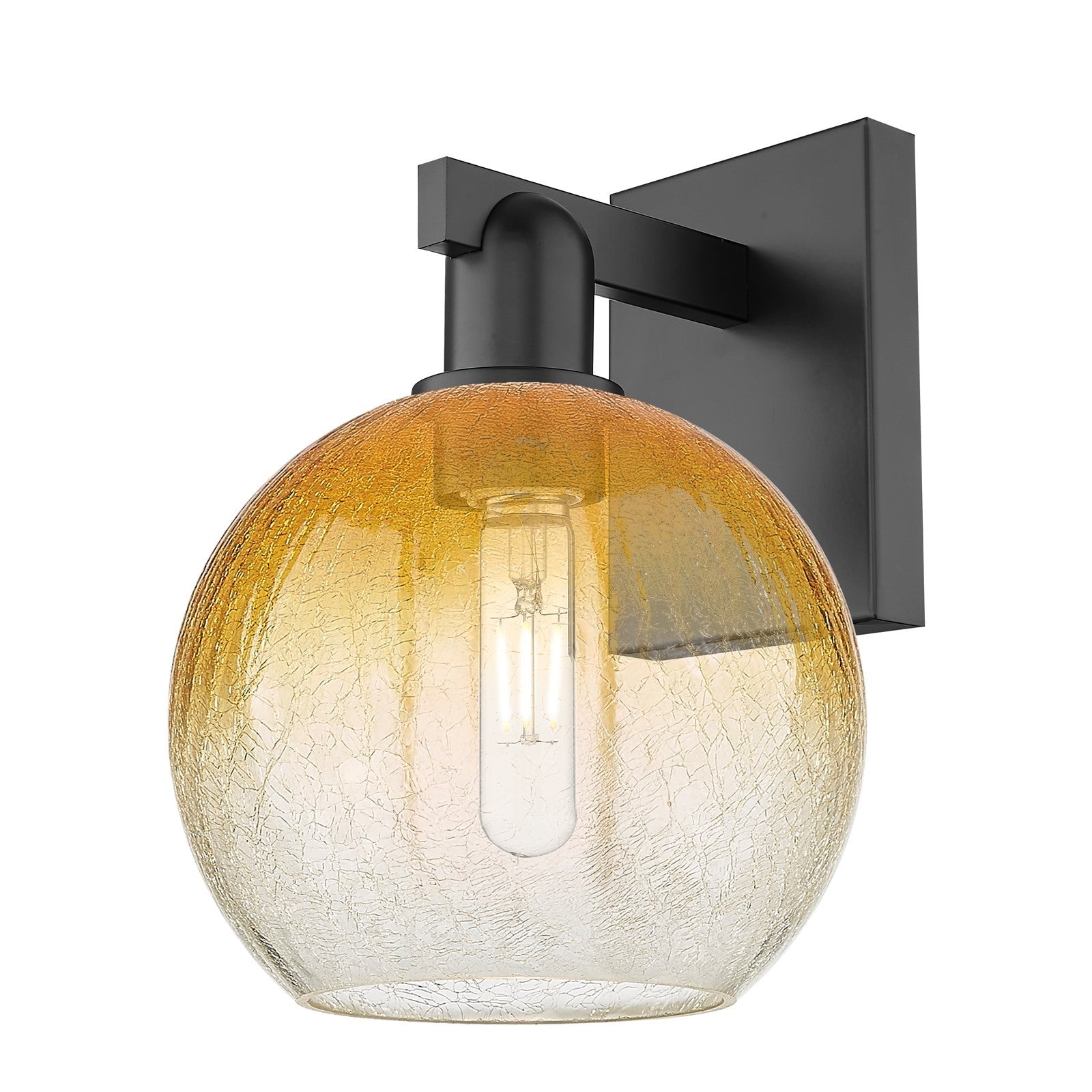 Innovations Brookhaven Globe 8in 1-Light Wall Sconce | Industrial Matte Black Steel and Amber Glass | Living Room & Hallway | Model 716-1W-BK-G483-8AM