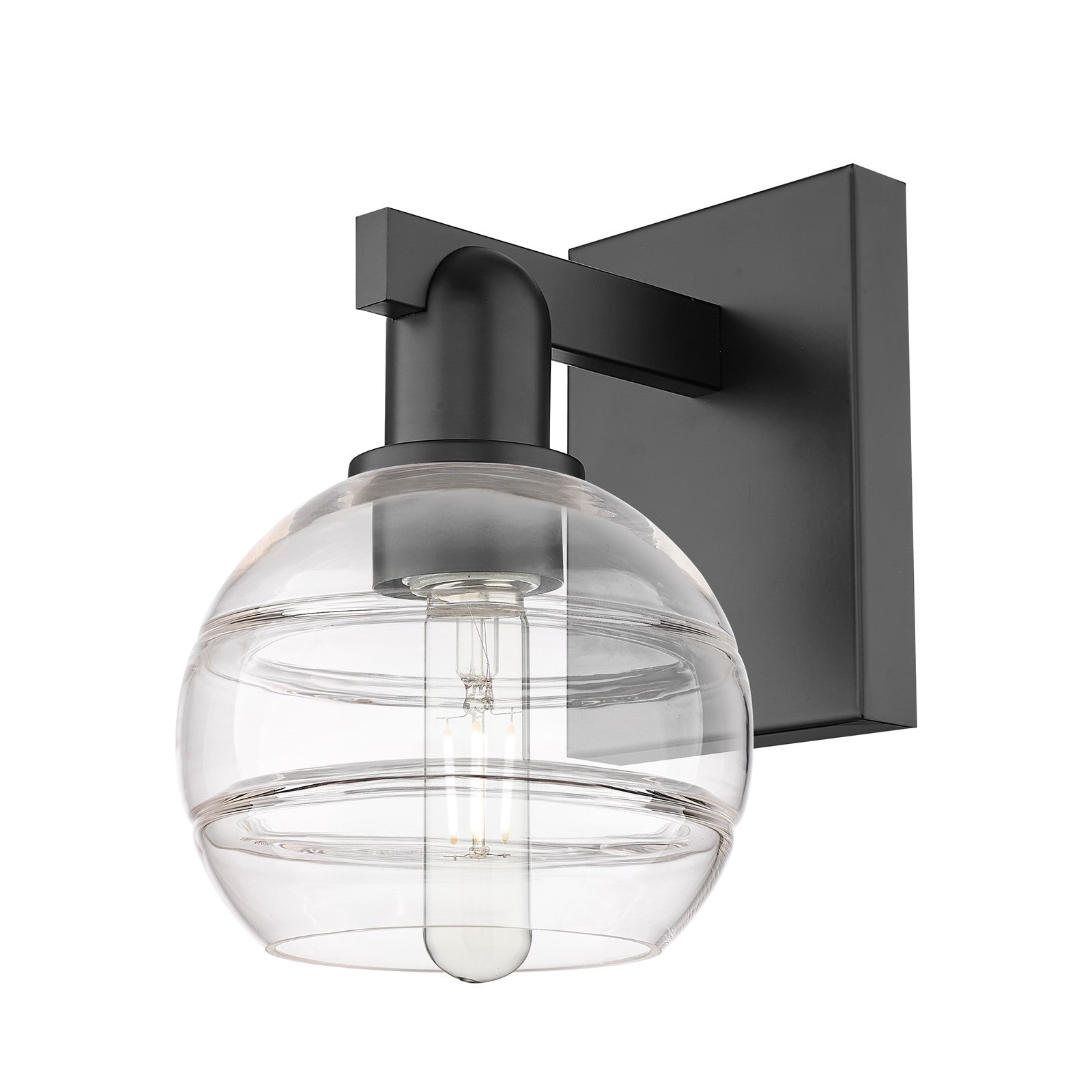 Innovations Rochester 1-Light 6in Wall Sconce | Industrial Matte Black Steel and Clear Glass | Hallway & Bathroom Accent | 5.88 | Model 716-1W-BK-G556-6CL