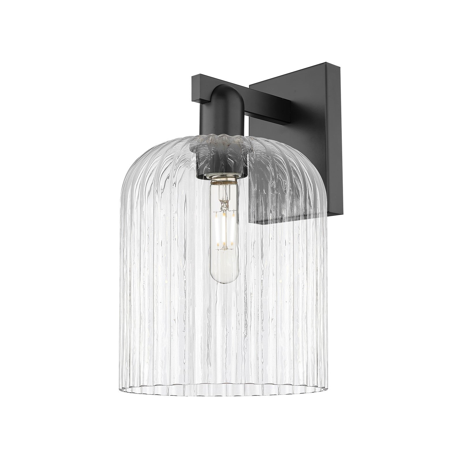 Innovations Bridal Veil 8in 1-Light Wall Sconce | Industrial Matte Black Steel and Clear Ribbed Glass | Entryway & Hallway | Model 716-1W-BK-G559-8CL