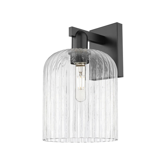 Innovations Bridal Veil 8in 1-Light Wall Sconce | Industrial Matte Black Steel and Clear Ribbed Glass | Entryway & Hallway | Model 716-1W-BK-G559-8CL