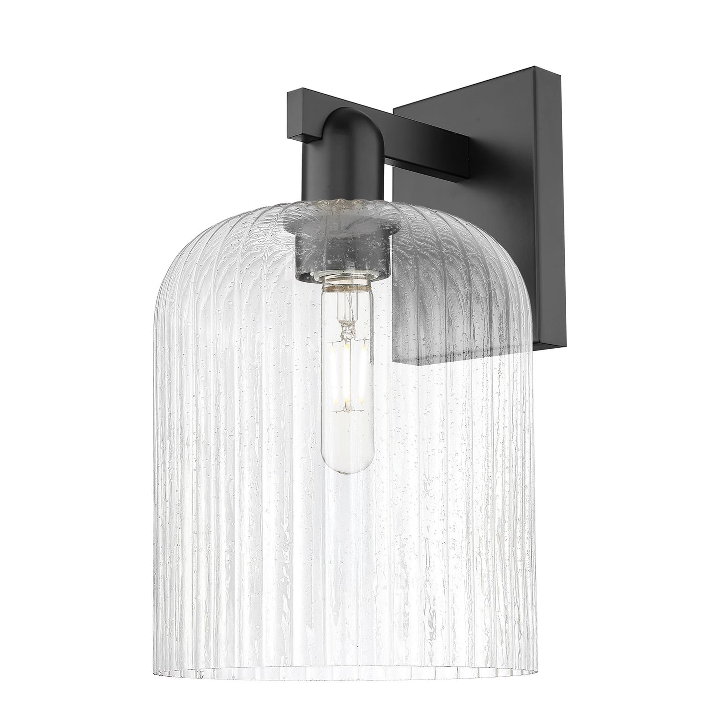 Innovations Bridal Veil 8in 1-Light Wall Sconce | Industrial Matte Black Steel and Seedy Ribbed Glass | Entryway & Hallway | Model 716-1W-BK-G559-8SDY