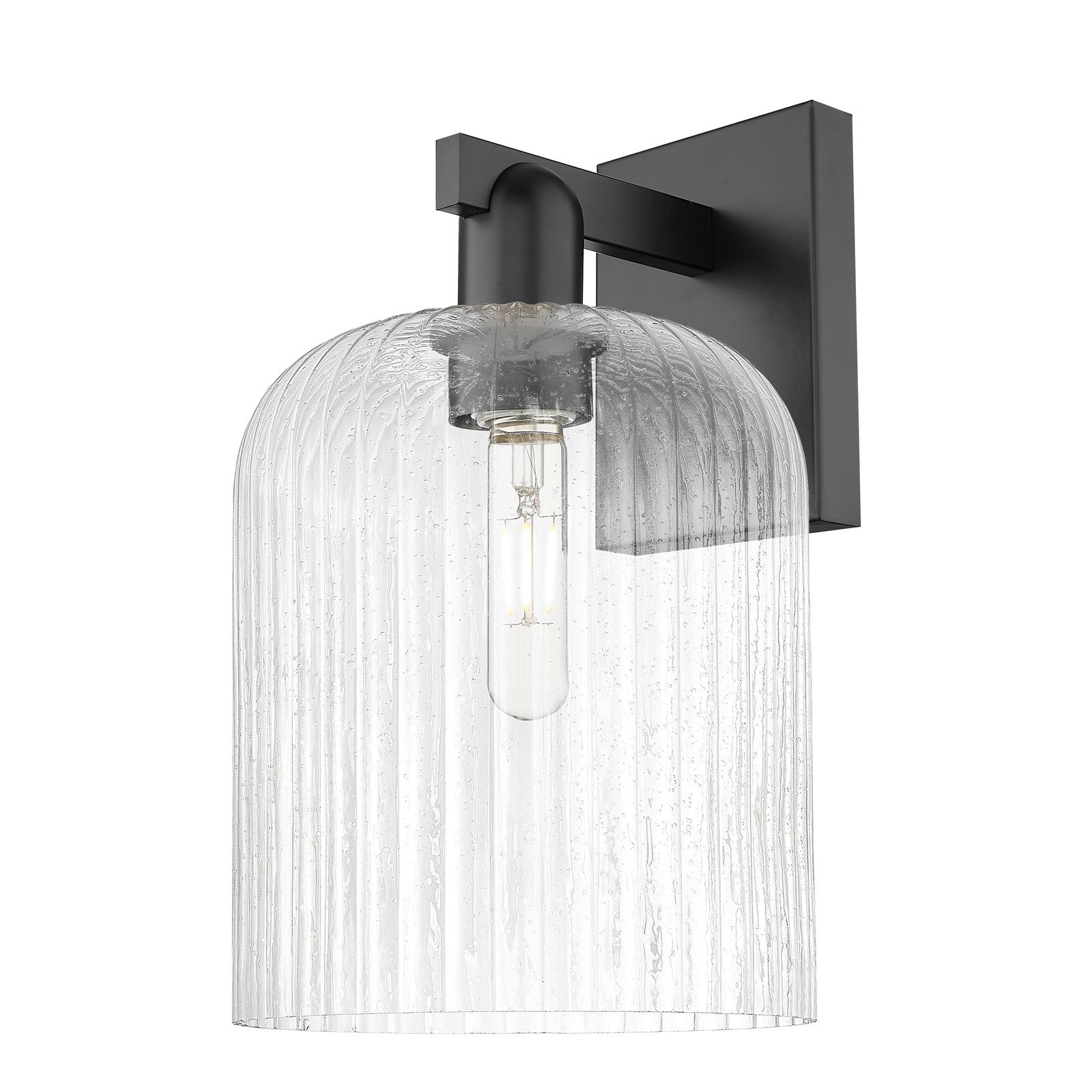 Innovations Bridal Veil 8in 1-Light Wall Sconce | Industrial Matte Black Steel and Seedy Ribbed Glass | Entryway & Hallway | Model 716-1W-BK-G559-8SDY