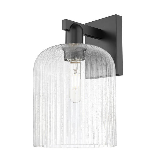 Innovations Bridal Veil 8in 1-Light Wall Sconce | Industrial Matte Black Steel and Seedy Ribbed Glass | Entryway & Hallway | Model 716-1W-BK-G559-8SDY