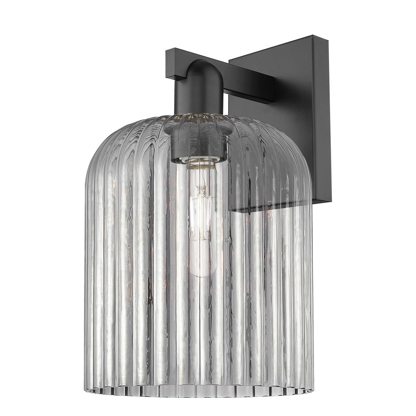 Innovations Bridal Veil 8in 1-Light Wall Sconce | Industrial Matte Black Steel and Light Smoke Ribbed Glass | Bathroom & | Model 716-1W-BK-G559-8SM