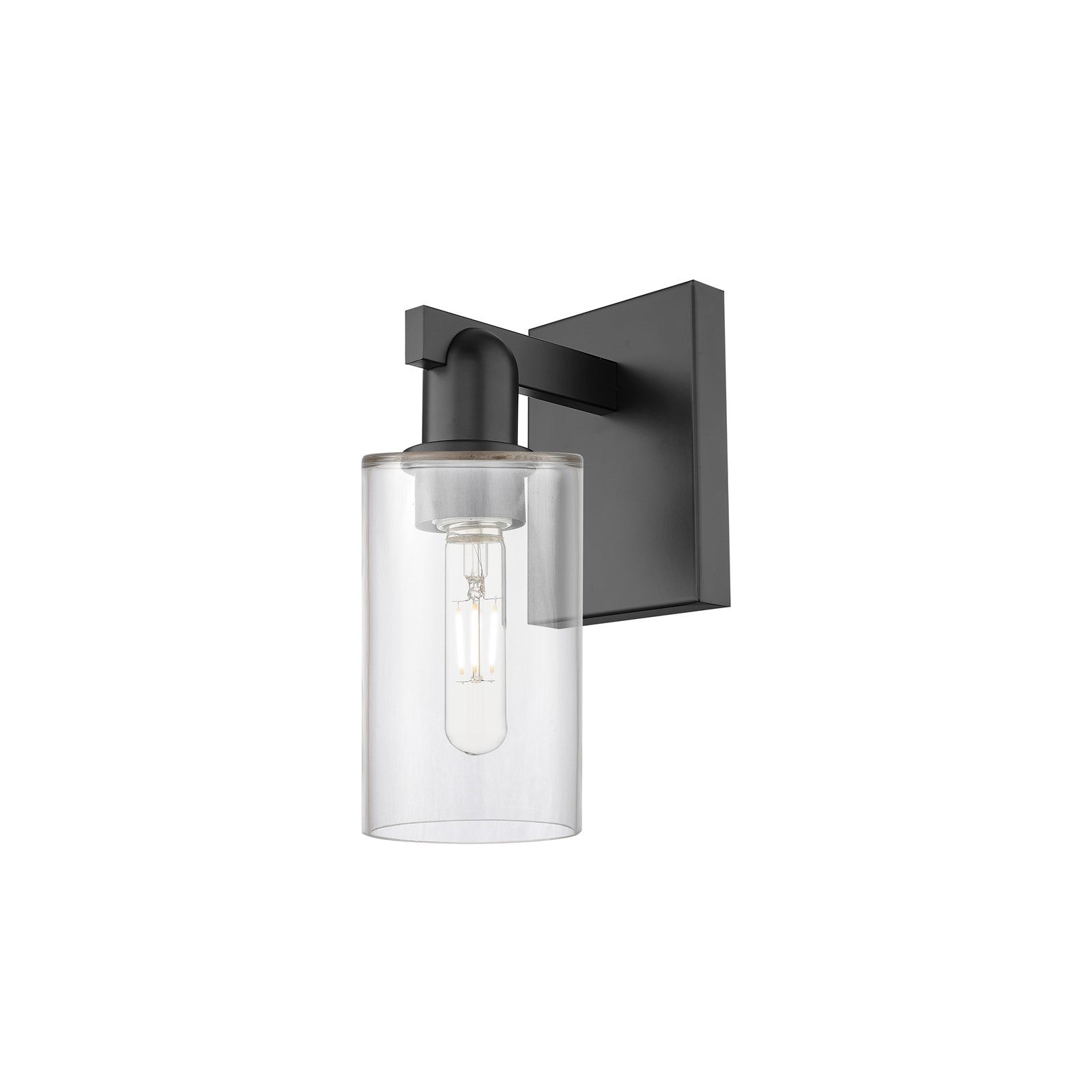 Innovations Clymer 1-Light Wall Sconce | Industrial Matte Black Steel and Clear Glass | Bathroom & Hallway Accent | 3.88 x 10.62 | Model 716-1W-BK-G802