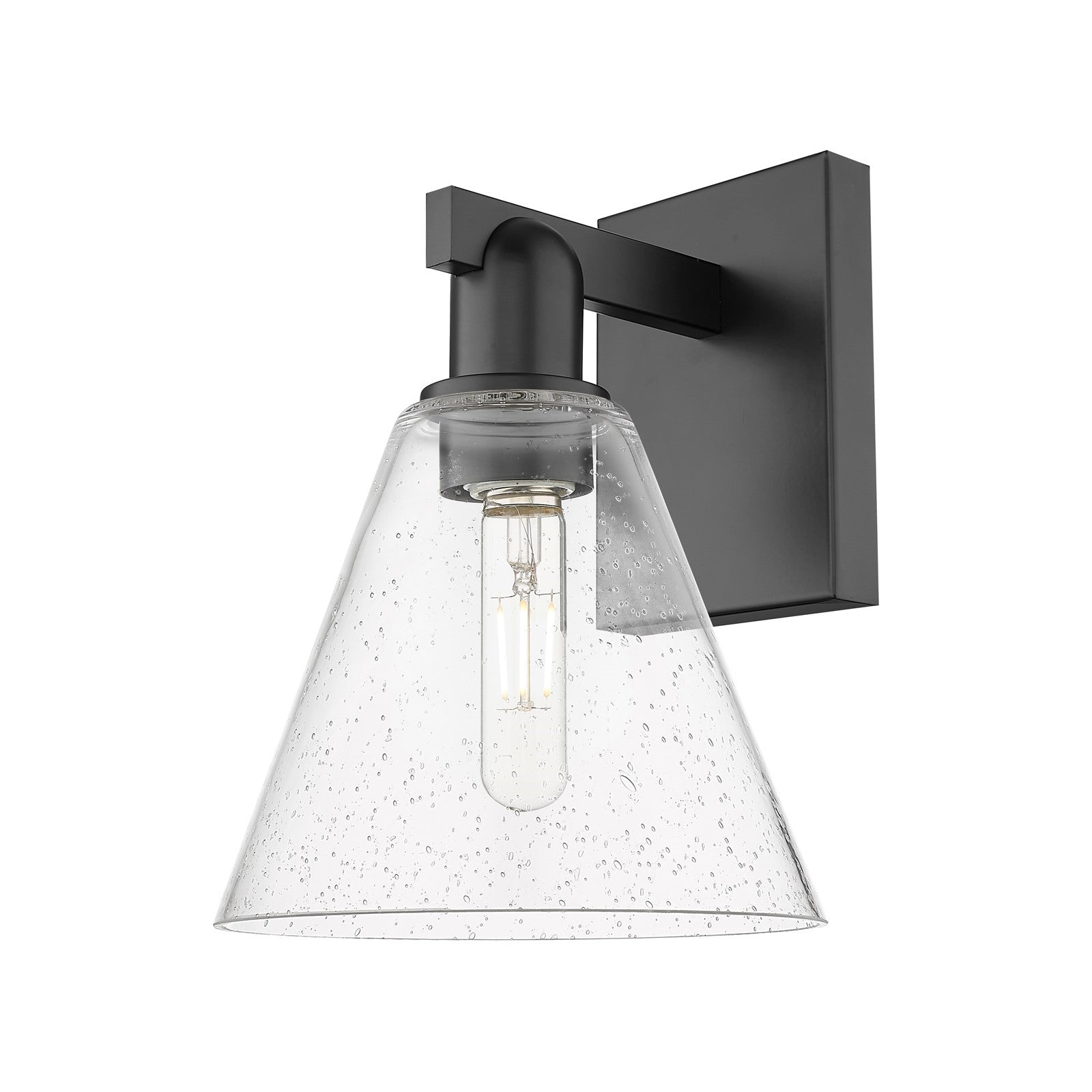 Innovations Berkshire Glass 8in 1-Light Wall Sconce | Industrial Matte Black Steel and Seedy Glass | Entryway & Hallway Accent | Model 716-1W-BK-GBC-84